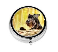 Schnauzer Miniatura Mascotas Del Bosque Perros Negros, Pastillero, Pastillero redondo Pequeño contenedor de pastillas Organizador de pastillas de viaje