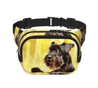 Schnauzer Miniatura Mascotas Perros Negros,Riñonera Cuadrada de Doble Capa, Bolso de Viaje, Bolso Informal para el Pecho.