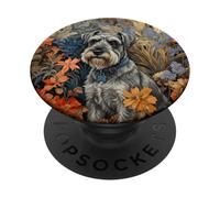 Schnauzer Perro Sal Pimienta Retrato Arte Floral PopSockets PopGrip Adhesivo