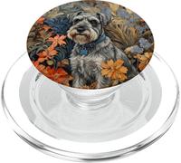 Schnauzer Perro Sal Pimienta Retrato Arte Floral PopSockets PopGrip para MagSafe