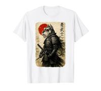 Schnauzer Warrior Ukiyo Obra de Arte Japonesa Dog Samurai Camiseta gráfica económica, Hombre, Blanco, S