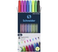 Schneider 102298 Vizz Bolígrafos para escritura fácil y rápida, tubo del mismo color que la tinta, grosor de trazo M, 8 unidades, colores surtidos