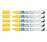 Schneider 120105 Paint-It - Lápices acrílicos (con punta redonda de 2 mm, pinturas acrílicas de alta cobertura para madera, lienzo, piedra, etc.), 5 unidades, color amarillo