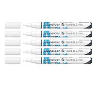 Schneider 120149 Paint-It - Lápices acrílicos (con punta redonda de 2 mm, pinturas acrílicas de alta cobertura para madera, lienzo, piedra, etc.), 5 unidades, color blanco