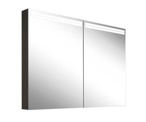 Schneider ARANGA TW Armario con espejo iluminado por LED, 2 puertas dobles de espejo, 100x70x12cm, 02.41, 160.500.01.41, Versión: CH estándar/cuerpo negro mate, panel trasero espejado