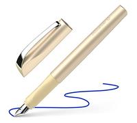 Schneider Ceod Shiny 168653 - Pluma estilográfica para diestros y zurdos, plumín M, incluye cartucho de tinta azul real, color dorado
