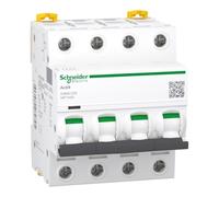 Schneider Electric A9F74450 IC60N Disyuntor, Acti9, Curvatura C, 4P, 85 mm Altura x 72 mm Anchura x 78.5 mm Profundidad, 50 A Corriente, 50/60 Hz, Blanco