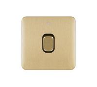 Schneider Electric GGBL2011BSBS Lisse - Interruptor sin Tornillos, 20 AX DP con LED Ind BSB, 240 V, latón Satinado