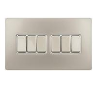 Schneider Electric GU1462WPN Ultimate Placa plana sin tornillos, interruptor de placa basculante, 6 bandas, níquel perla