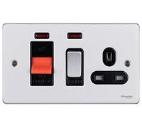 Schneider Electric GU4501BBC Ultimate Low Profile Brushed chrome Negro inserto 45A unidad de control de cocina + neón