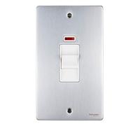 Schneider Electric GU4521WBC Ultimate - Interruptor de placa DP (bajo perfil, cromo cepillado, 2 interruptores, 50 A), color blanco