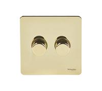 Schneider Electric GU6422LPB - Regulador de intensidad sin tornillos, 100 W/VA, 2 interruptores, 2 vías, LED, latón pulido