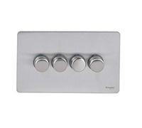 Schneider Electric GU6442LSS - Regulador de intensidad sin tornillos, 75 W/VA, 4 Gang, 2 vías, LED, acero inoxidable