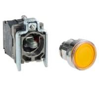 Schneider Electric XB4BW35B5 Pulsador Luminoso Diámetro 22, Retorno Resorte Nivelado, 24 V, 1 NA + 1 NC, Amarillo