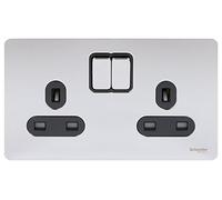 Schneider Electric - Interruptor doble (acero inoxidable, sin tornillos, marco interruptor de color negro, cromado)