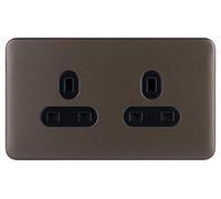 Schneider Electric Lisse Deco sin tornillos - Enchufe doble sin interrupción, 13A, GGBL3060BMBS, bronce moca con inserto negro
