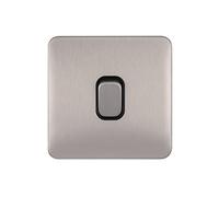 Schneider Electric - Lisse Deco sin tornillos, interruptor de luz individual de 2 vías, 10AX, acero inoxidable con inserto negro, GGBL1012BSS