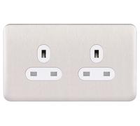 Schneider Electric Lisse - Enchufe de alimentación doble sin tornillos, 13A, GGBL3060WSSS, acero inoxidable con inserto blanco