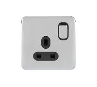Schneider Electric Lisse GGBL3010BPC - Enchufe de alimentación individual sin tornillos, 13 A, polo único, cromo pulido con inserto negro