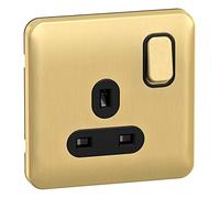 Schneider Electric Lisse GGBL3010BSB - Enchufe de alimentación simple sin tornillos, 13 A, un solo polo, latón satinado con inserto negro