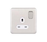 Schneider Electric Lisse GGBL3010WSS - Enchufe de alimentación individual sin tornillos, 13 A, polo único, acero inoxidable con inserto blanco
