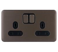 Schneider Electric Lisse GGBL3020DBMB - Enchufe doble interruptor sin tornillos, doble polo, 13A, GGBL3020DBMB, bronce moca con inserto negro