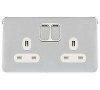 Schneider Electric Lisse GGBL3020DWPC - Enchufe doble interruptor sin tornillos, doble polo, 13A, GGBL3020DWPC, cromo pulido con inserto blanco