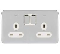 Schneider Electric Lisse GGBL3021DWPC - Enchufe doble interruptor sin tornillos, doble polo, con indicador de neón, 13A, GGBL3021DWPC, cromo pulido con inserto blanco