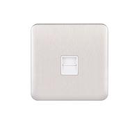 Schneider Electric Lisse GGBL7062WSS - Toma de teléfono individual, secundaria, 240 V, GGBL7062WSS, acero inoxidable con inserto blanco