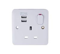Schneider Electric Lisse White Moulded - Enchufe de alimentación conmutado 13 A Single Pole con 2 puertos de carga USB 2.1A compartido GGBL30102USBAS Blanco