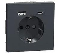 Schneider Electric Merten MEG2367-6034 - Enchufe con conector USB tipo A+C, diseño de sistema de color antracita, enchufe Schuko USB, enchufe de protección de contacto, adecuado para smartphone,