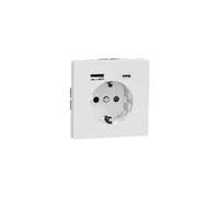 Schneider Electric Merten MEG2367-6035 System Design - Enchufe Schuko con dos salidas para operar y cargar dos dispositivos USB con batería integrada, color blanco loto
