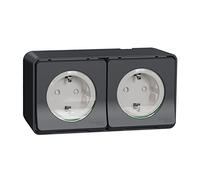 Schneider Electric MUR36029 Mureva Styl - Doble PC 2P+T schuko precableado horizonte - IP55 IK08 - gris DBLE PC 2P+T ALL gris S.