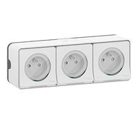Schneider Electric MUR36039 Mureva Style, triple toma de corriente, precableada, 2P+T, estándar FR, 16A, IP55, conexión rápida saliente IP55 IK08 - Blanco 3 enchufes