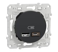 Schneider Electric - Odace - Toma USB doble - tipo A+C - Antracita - 5 Vcc - 2,4 A - S540401