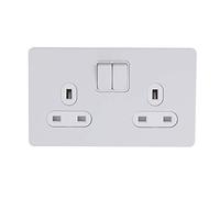 Schneider Electric Placa plana sin tornillos, doble interruptor, doble polo, 13 A, GU3420DWPW, pintado en blanco con inserto blanco