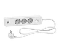 Schneider Electric ST943U1W Base Multienchufe de 3 Tomas con 2 USB, Cable 1.5 m, Blanco