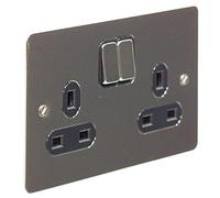 Schneider Electric Ultimate Flat Plate - Enchufe doble conmutado, doble polo, 13 A, GU3220DBBN, níquel negro con inserto negro