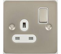Schneider Electric Ultimate Flat Plate GU3210WPN - Toma de corriente con interruptor único, 13 A, níquel perla con inserto blanco