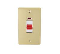 Schneider Electric Ultimate Flat Plate - Interruptor de doble control con indicador de neón, doble polo, 50AX, GU4221WPB, latón pulido con inserto blanco