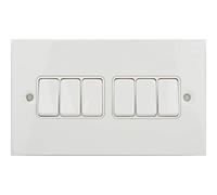 Schneider Electric Ultimate Flat Plate - Interruptor de luz basculante de 6 bandas, solo polo, 16AX, GU1262WPW, pintado blanco con inserto blanco