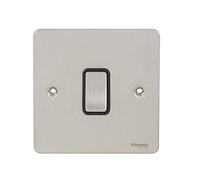 Schneider Electric Ultimate Flat Plate - Interruptor de luz de 2 vías, intermedio, 16AX, GU1214BSS, acero inoxidable con inserto negro