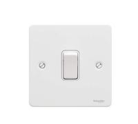 Schneider Electric Ultimate Flat Plate - Interruptor de luz individual, 2 polos, GU2210WPW, pintado en blanco con inserto blanco