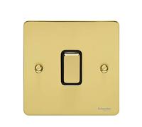 Schneider Electric Ultimate Flat Plate - Interruptor de luz retráctil individual de 2 vías, 16AX, GU1212RBPB, latón pulido con inserto negro