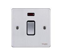 Schneider Electric Ultimate Low Profile - Interruptor de luz individual, doble polo, 20AX, con indicador de neón, GU2511BBC, cromo cepillado con inserto negro