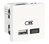 Schneider Electric - Unica - Cargador USB doble - 5 Vcc - 2,4 A tipo C - 2 modul - Blanco - Meca Solo - NU301818