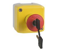Schneider Electric XALK188F Plástico Estación de Control, Tapa Amarilla, 1 Pulsador Seta Rojo 40 Ø+2NC, Gris Claro
