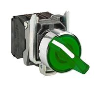 Schneider Electric XB4BK123B5 Selector Luminoso, Diámetro 22, Mango de 2 Posiciones, 24 V, 1 Na + 1 Nc, Verde