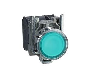 Schneider Electric XB4BW33B5 Pulsador Luminoso Diámetro 22, Retorno Resorte Nivelado, 24 V, 1 NA + 1 NC, Verde