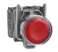 Schneider Electric XB4BW34M5 Pulsador Iluminado Diámetro 22, Retorno Resorte Nivelado, 240 V, 1 NA + 1 NC, Rojo